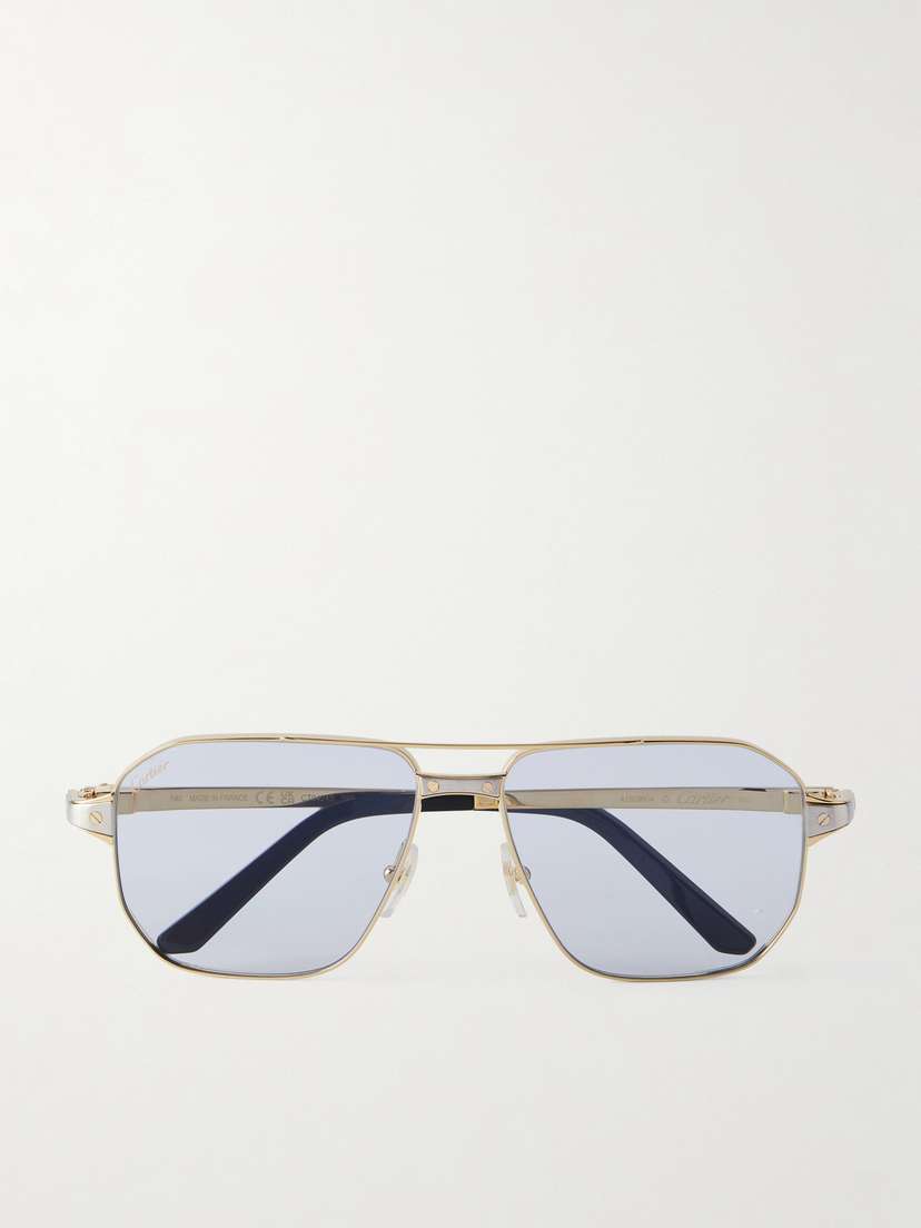 Cartier Eyewear Santos De Cartier Gold- And Silver-tone Aviator-style Sunglasses