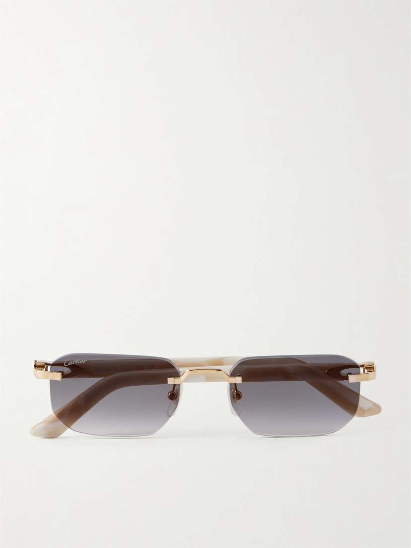 Cartier Eyewear Signature C Rimless Rectangular-frame Gold-tone And Acetate Sunglasses