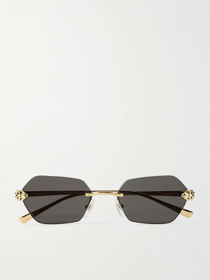 Cartier Eyewear Panthère De Cartier Rimless Hexagon-frame Gold-tone Sunglasses