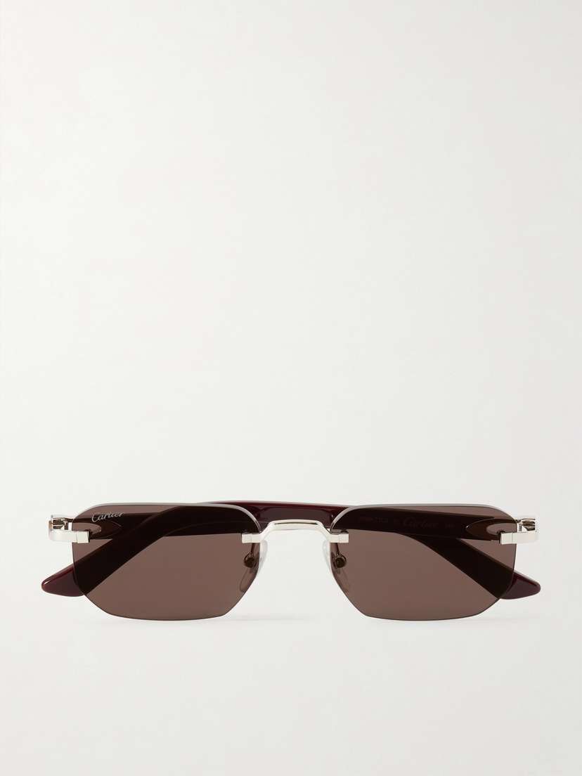 Cartier Eyewear Signature C Rimless Rectangular-frame Silver-tone And Acetate Sunglasses