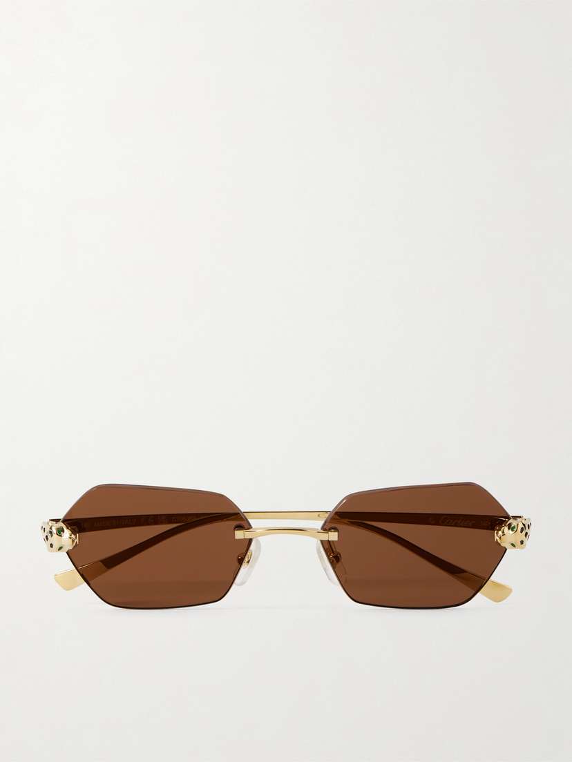 Cartier Eyewear Panthère De Cartier Rimless Hexagon-frame Gold-tone Sunglasses