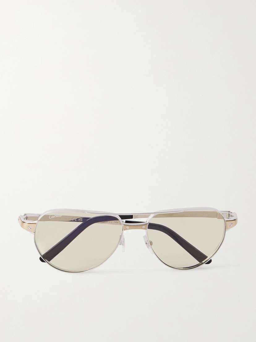 Cartier Eyewear Santos De Cartier Aviator-style Gold- And Silver-tone Sunglasses