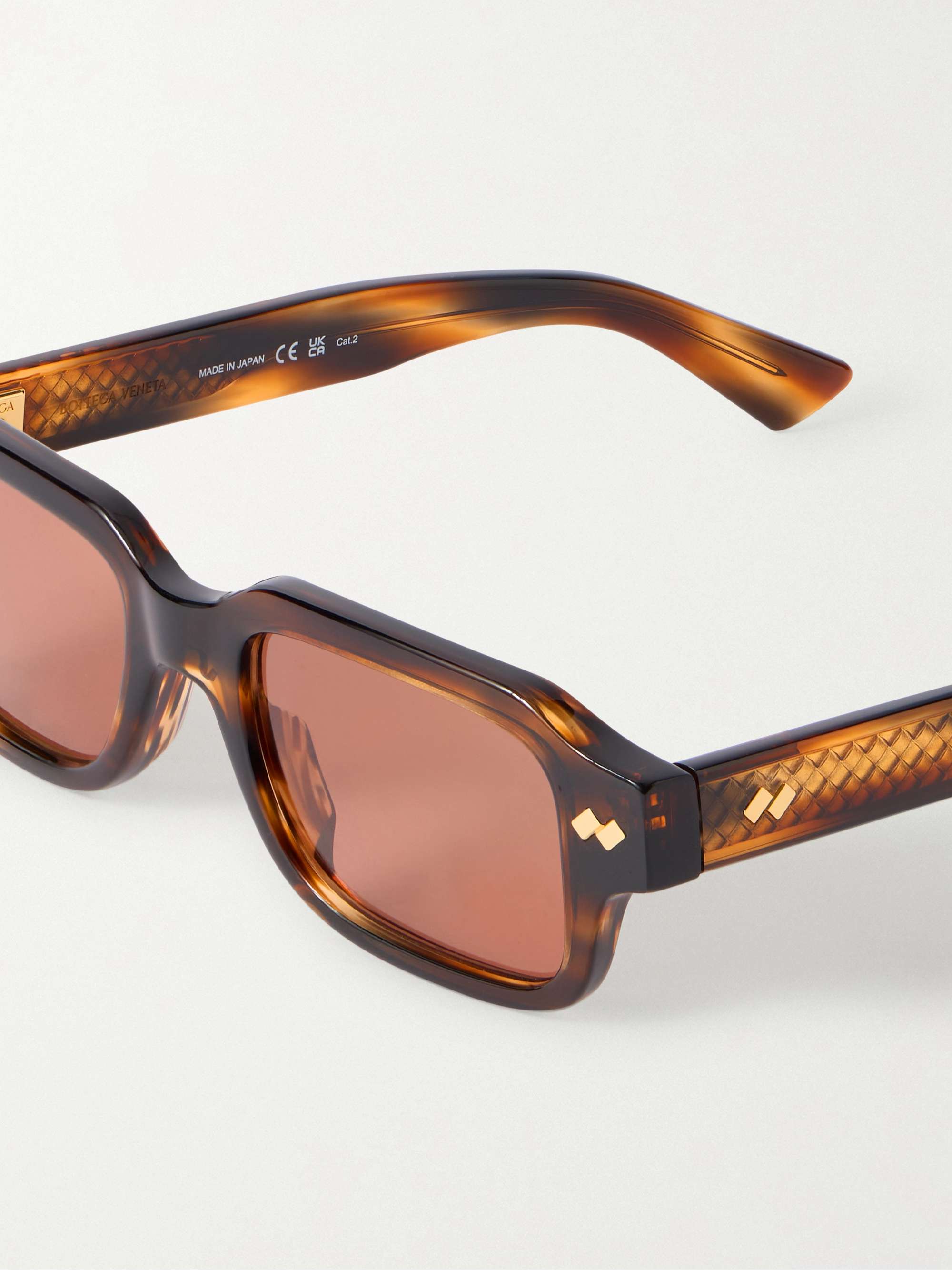 BOTTEGA VENETA EYEWEAR Intrecciato rectangular-frame tortoiseshell