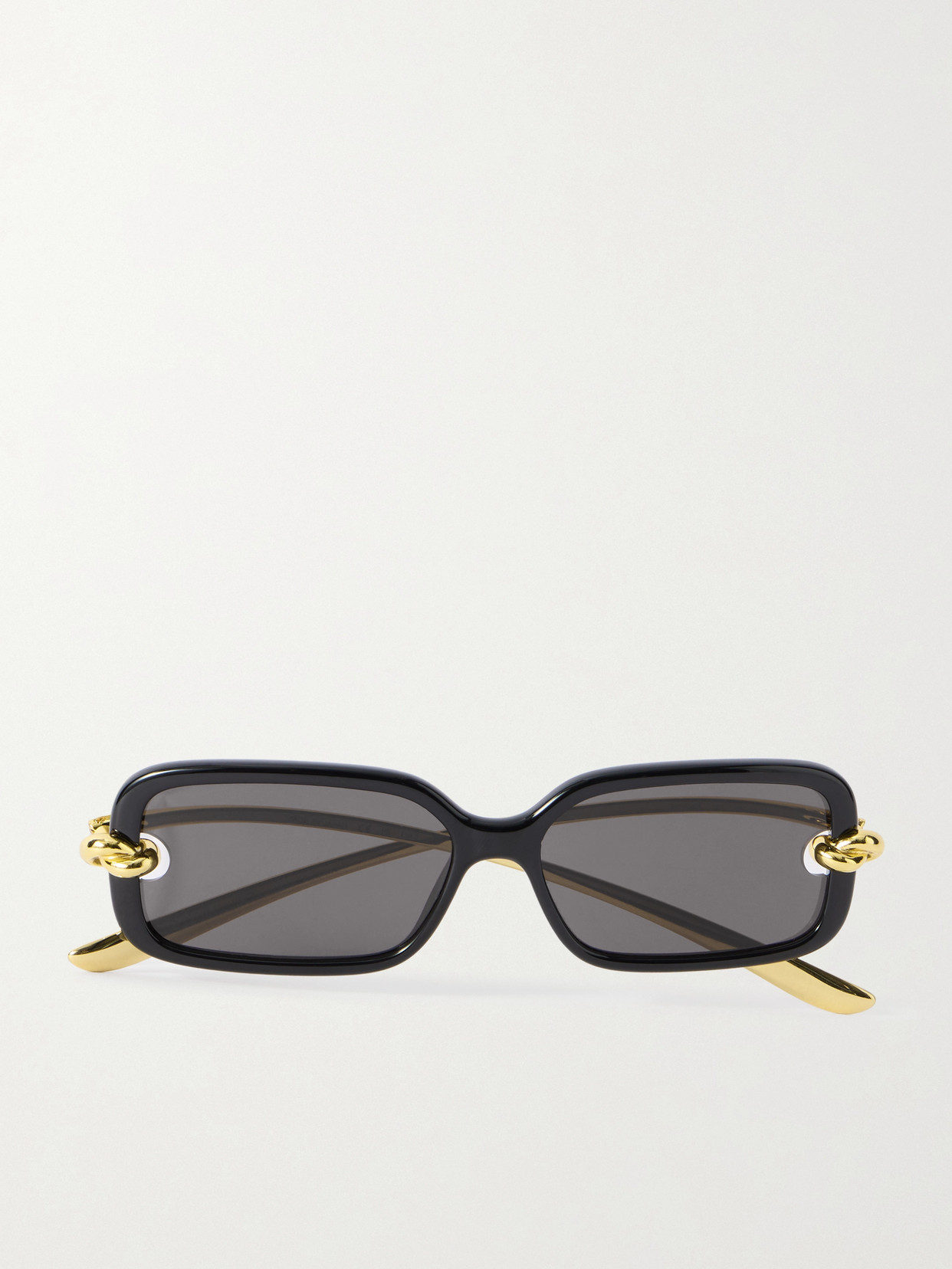 BOTTEGA VENETA EYEWEAR - Knot Rectangular-frame Acetate And Gold-tone Sunglasses - Black