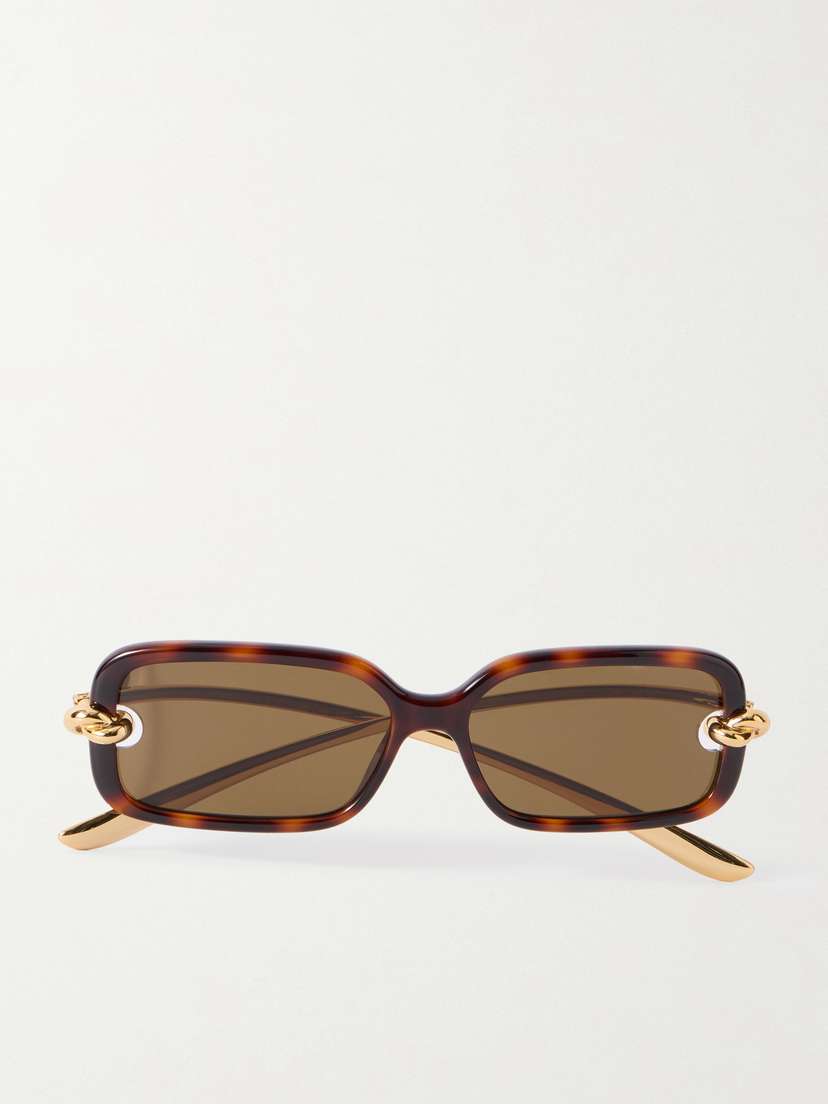 Bottega Veneta Eyewear Knot Rectangle-frame Tortoiseshell Acetate And Gold-tone Sunglasses