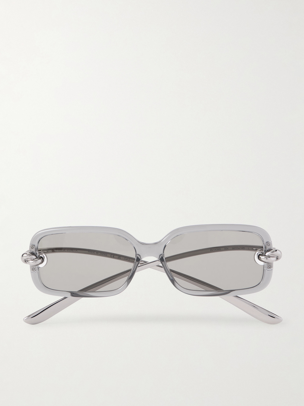 Bottega Veneta Knot Rectangular-frame Acetate And Silver-tone Sunglasses In Gray