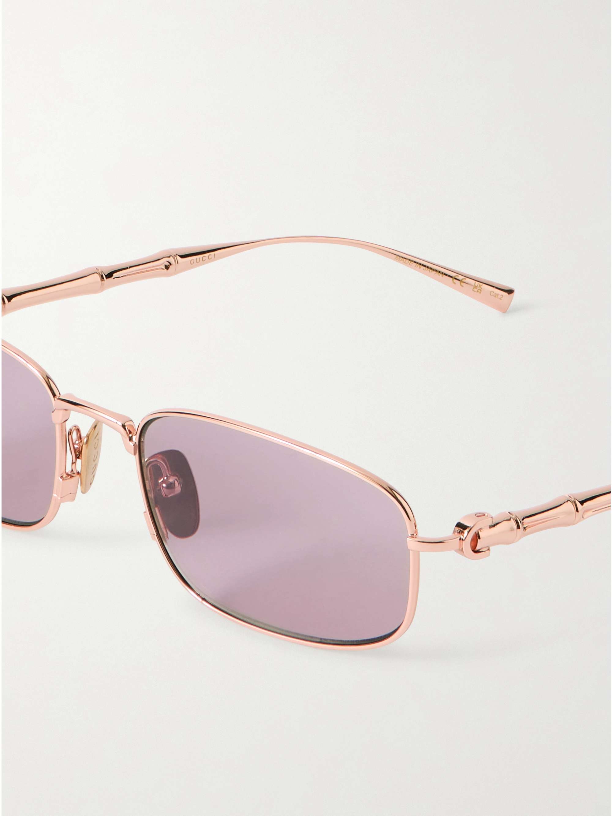 GUCCI EYEWEAR Bamboo rectangular-frame metal sunglasses | NET-A-PORTER