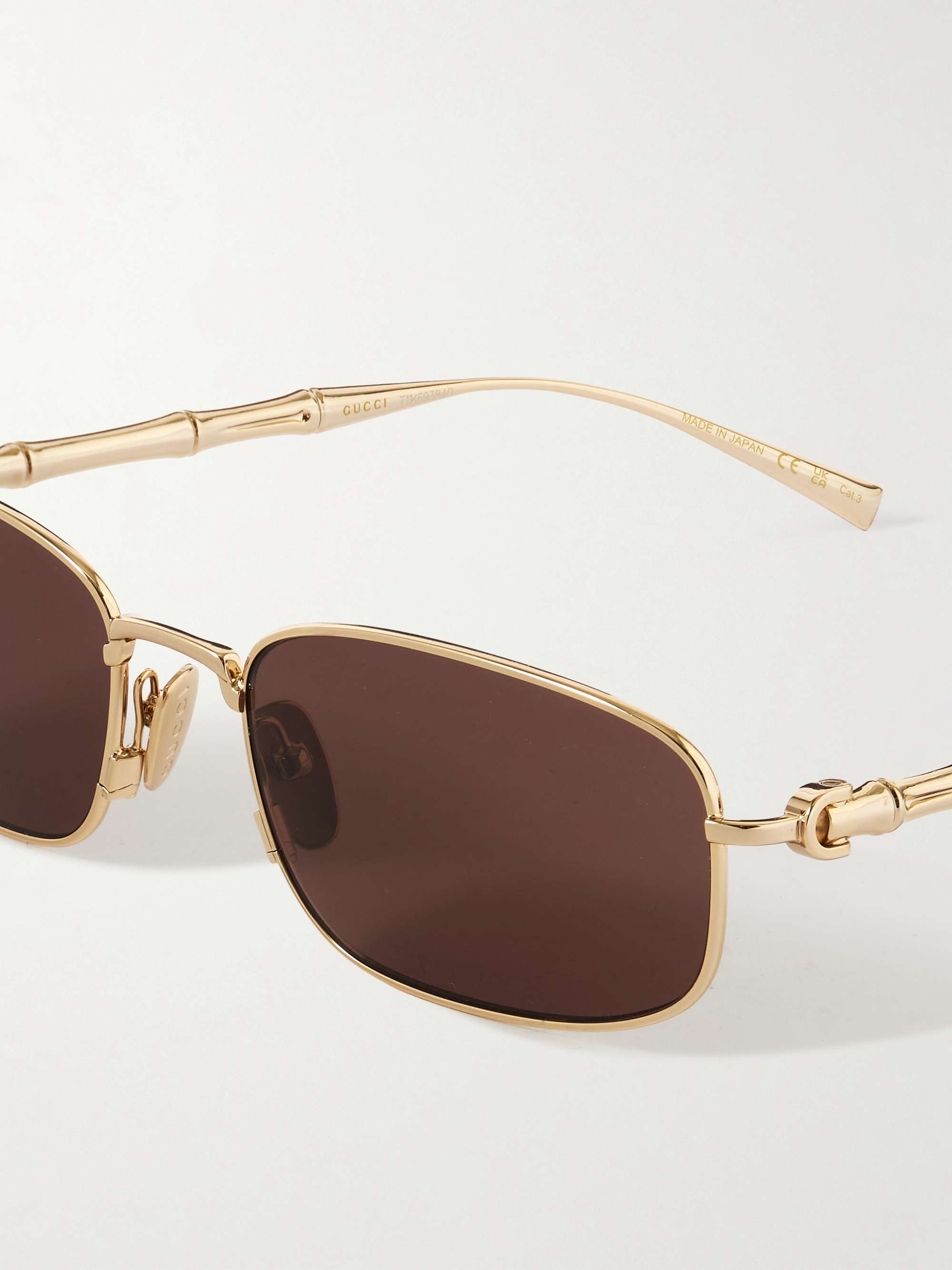 GUCCI EYEWEAR Bamboo rectangular-frame gold-tone sunglasses | NET