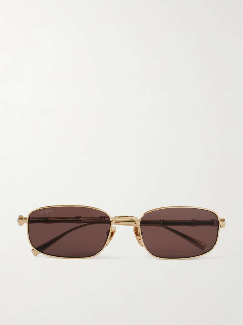 Gucci Eyewear Bamboo Rectangular-frame Gold-tone Sunglasses