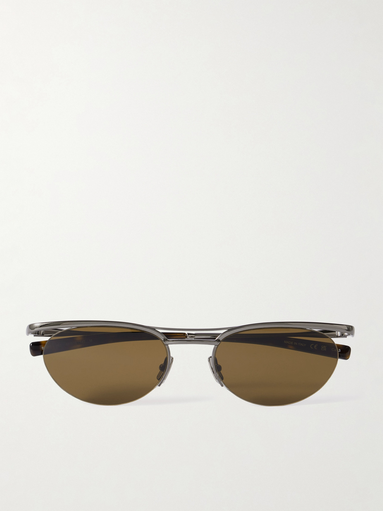 Saint Laurent Oval-frame Silver-tone Sunglasses In Brown