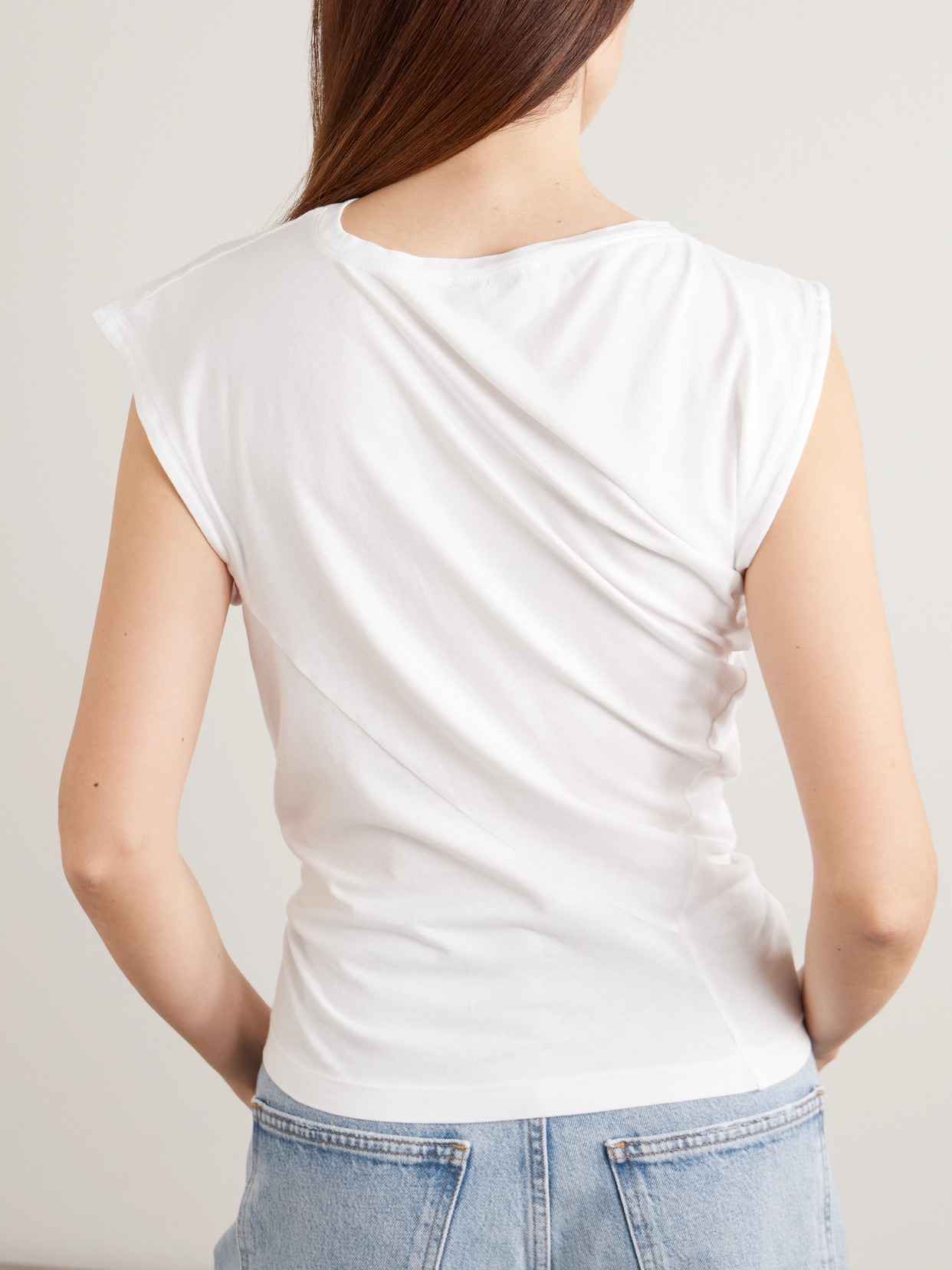 Agolde Beth Draped Organic-cotton Jersey T-shirt In White