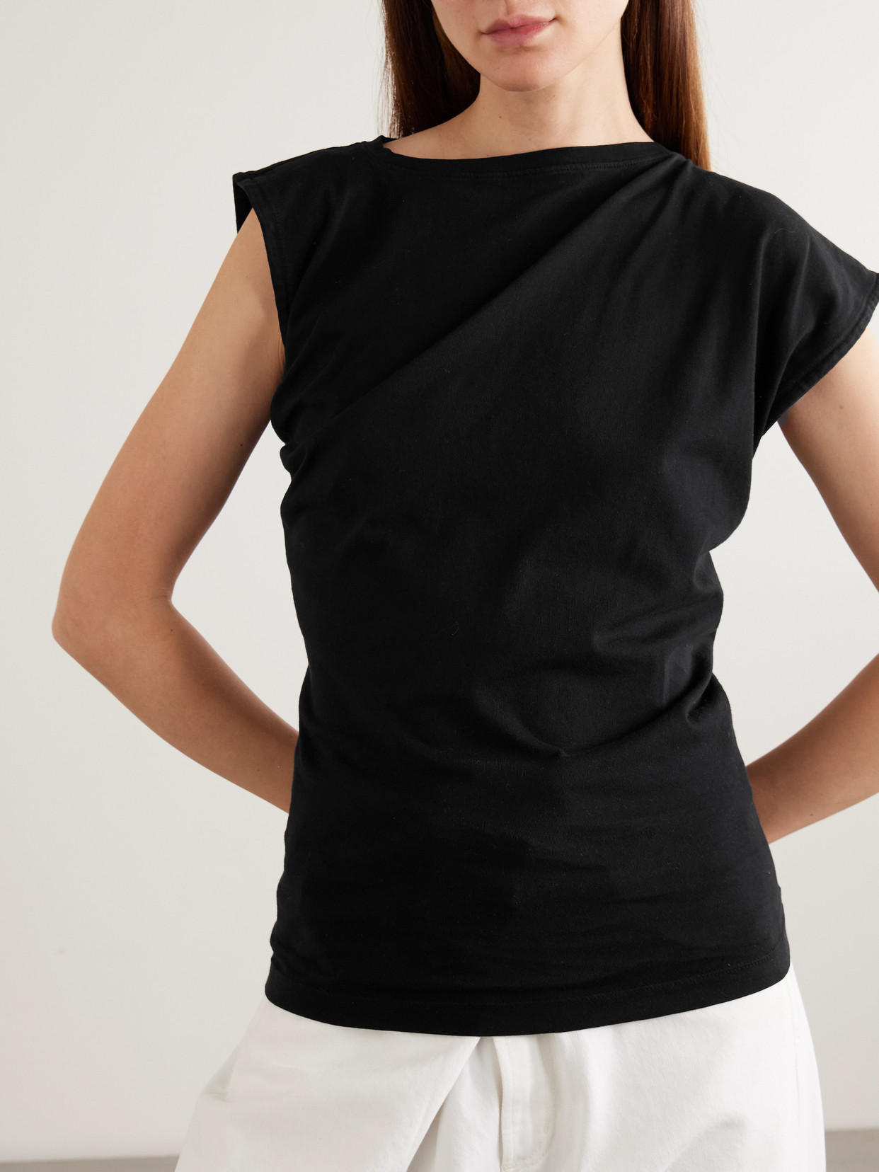 Beth Asymmetric Draped Cotton-Jersey T-Shirt