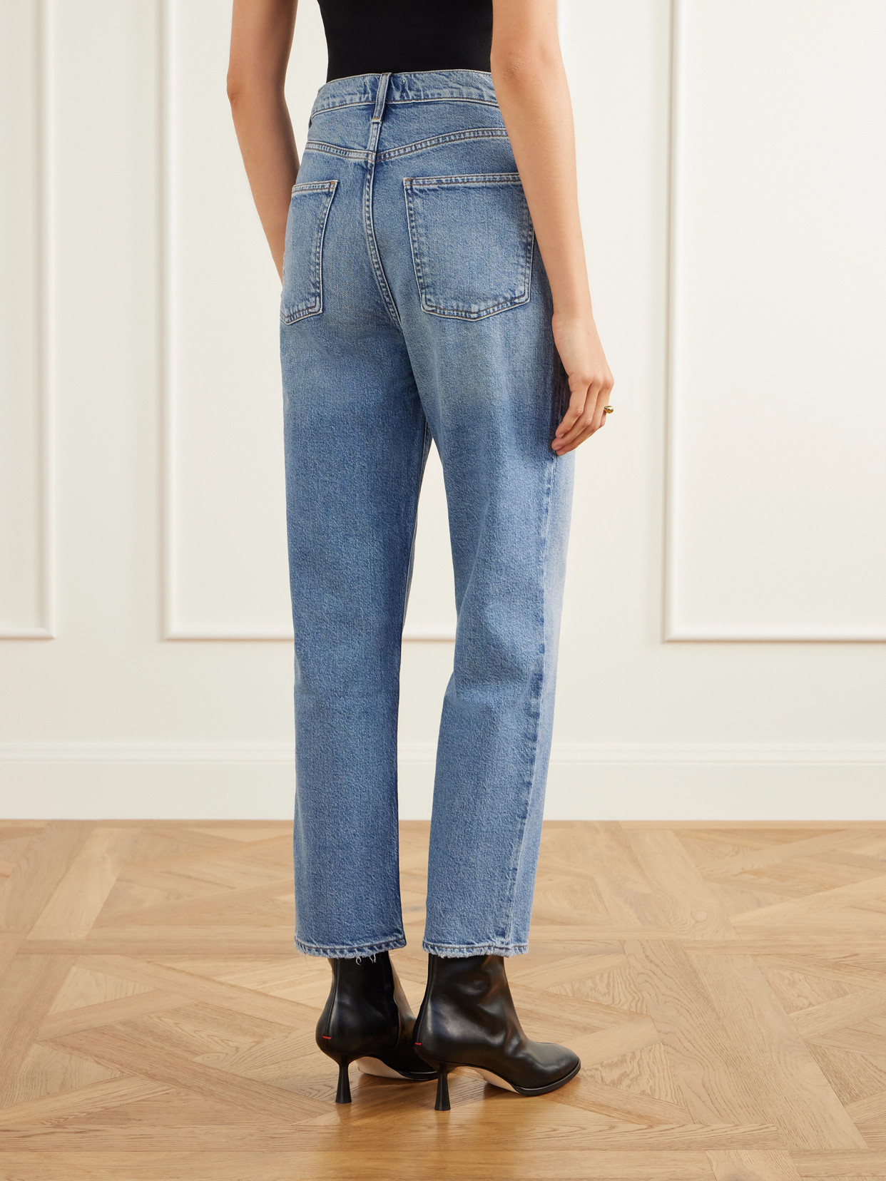 '90S Pinch Waist Cropped Distressed Mid-Rise Straight-Leg Jeans