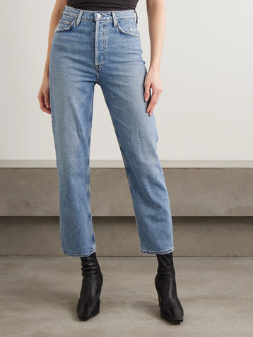 Agolde '90s Pinch Waist cropped distressed high-rise straight-leg jeans
