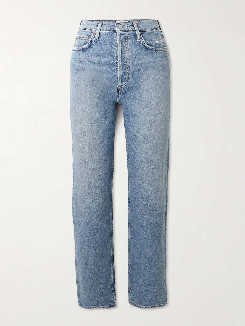 AGOLDE '90s Pinch Waist Cropped Distressed High-rise Straight-leg Jeans