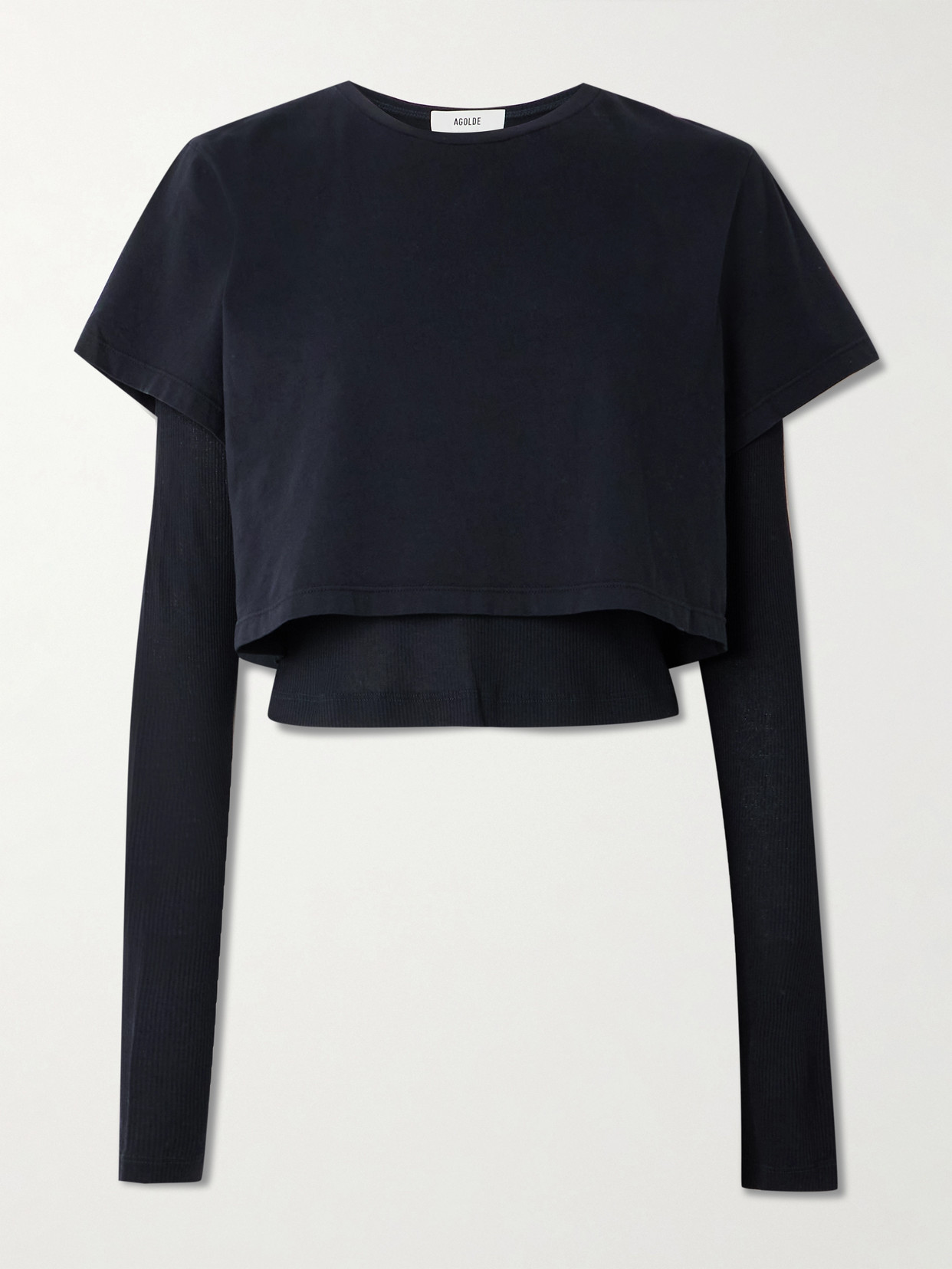 Cropped Layered Ribbed Organic Cotton-Jersey T-Shirt