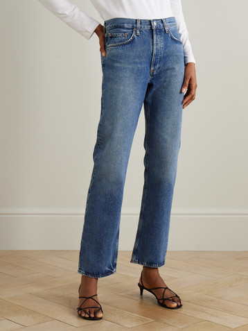 Agolde Lana distressed mid-rise straight-leg jeans