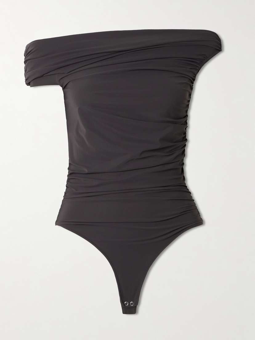 AGOLDE Sherilyn Off-the-shoulder Ruched Stretch-jersey Bodysuit