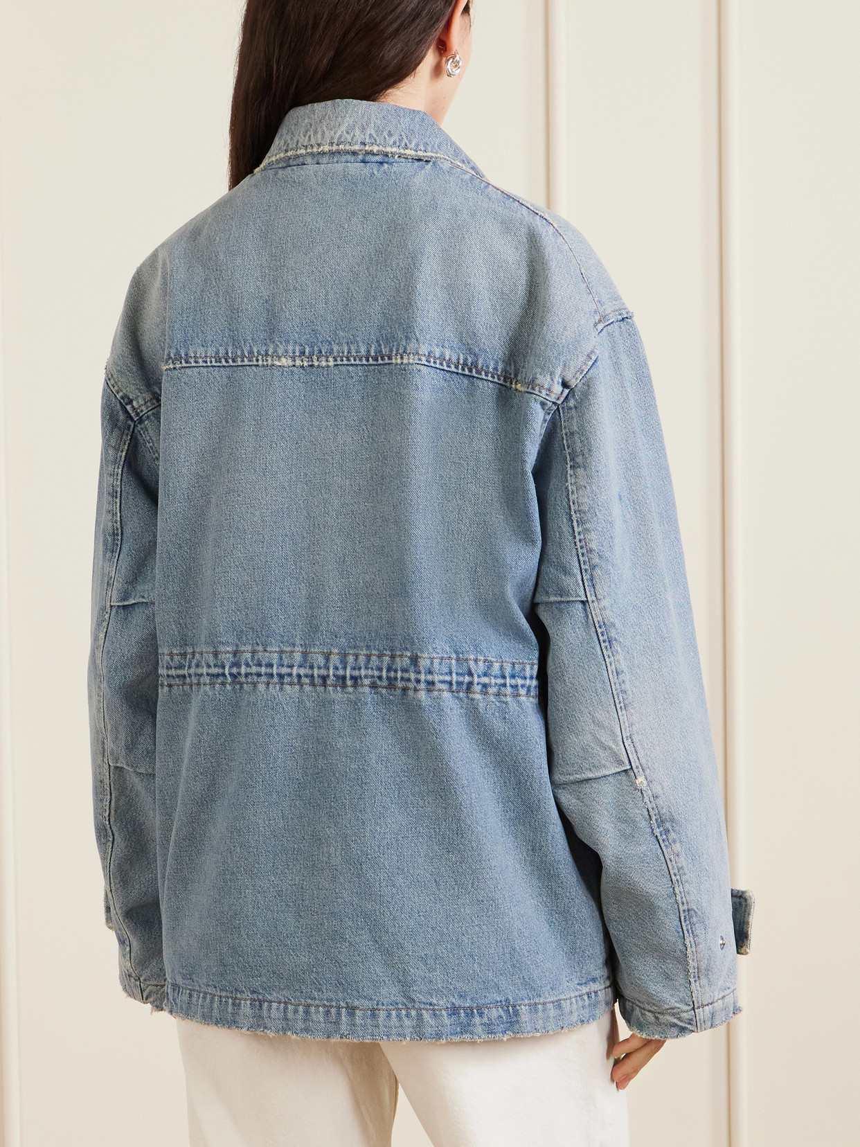 Agolde Aubrey Distressed Denim Jacket In Blue