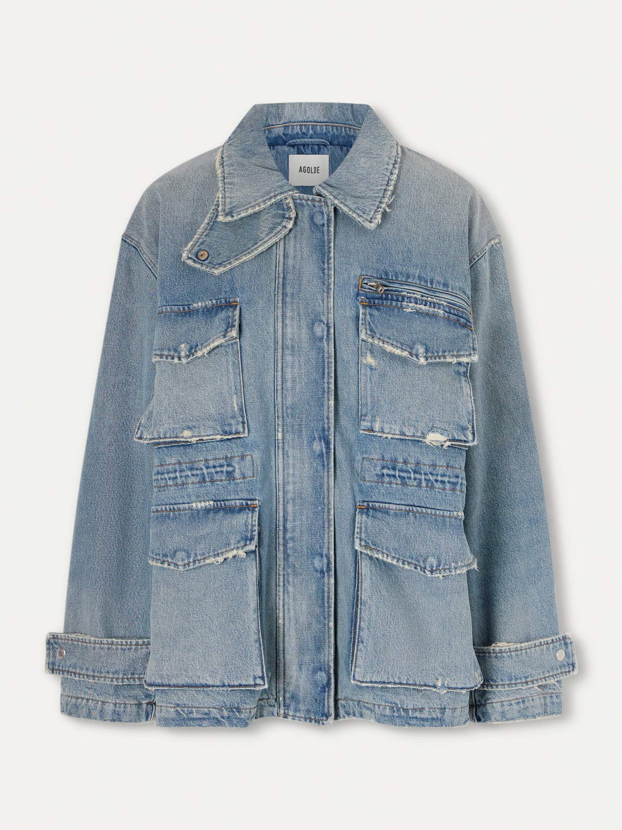 Agolde Aubrey Distressed Denim Jacket In Blue