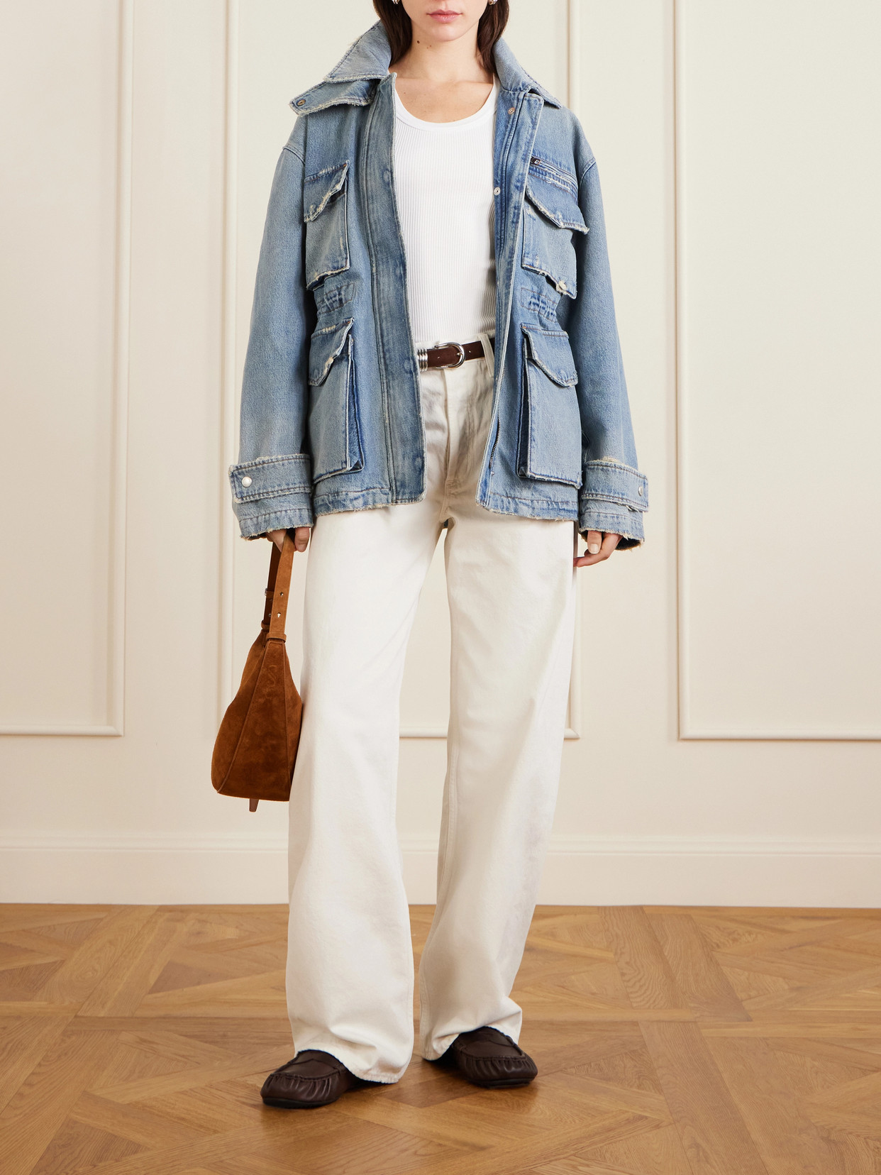 Agolde Aubrey Distressed Denim Jacket In Blue