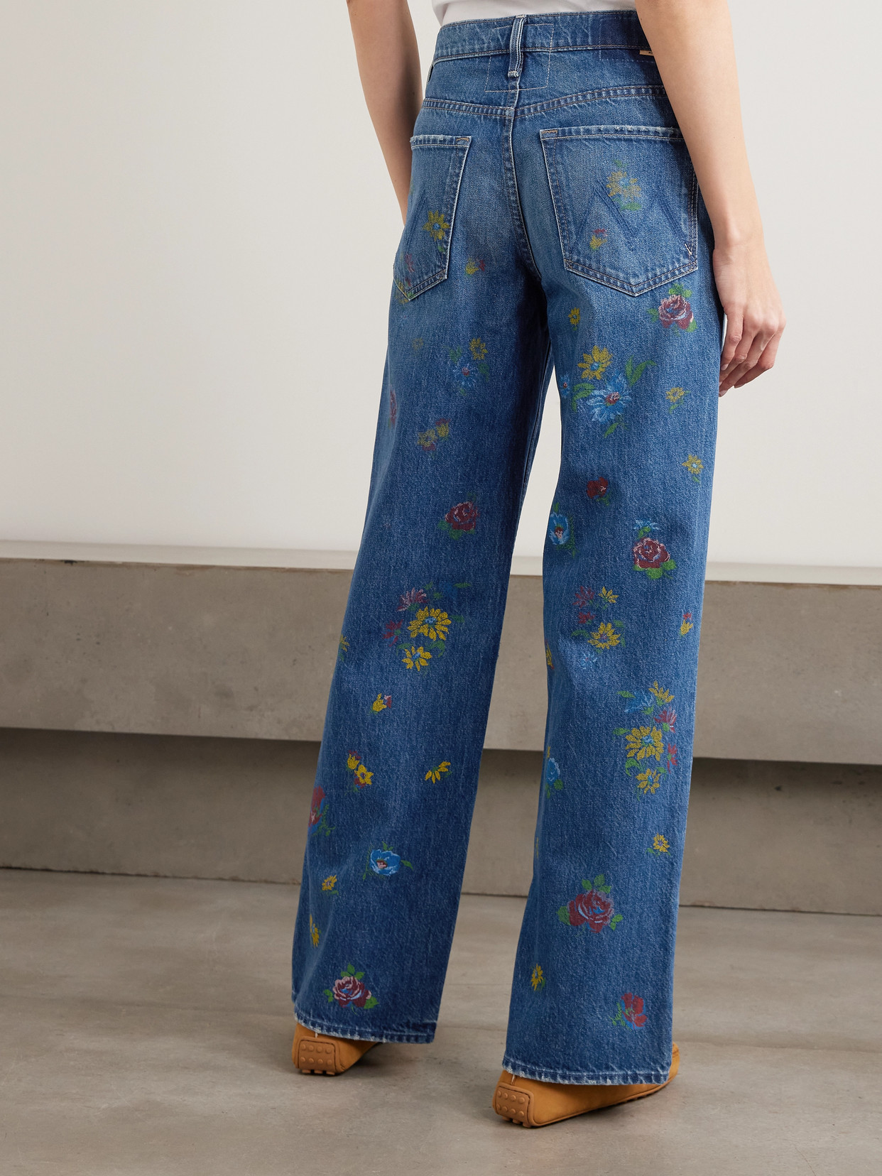 Mother Lil Rerun Zip Sneak High Rise Wide Leg Jeans In Field Of Flowers In Blue