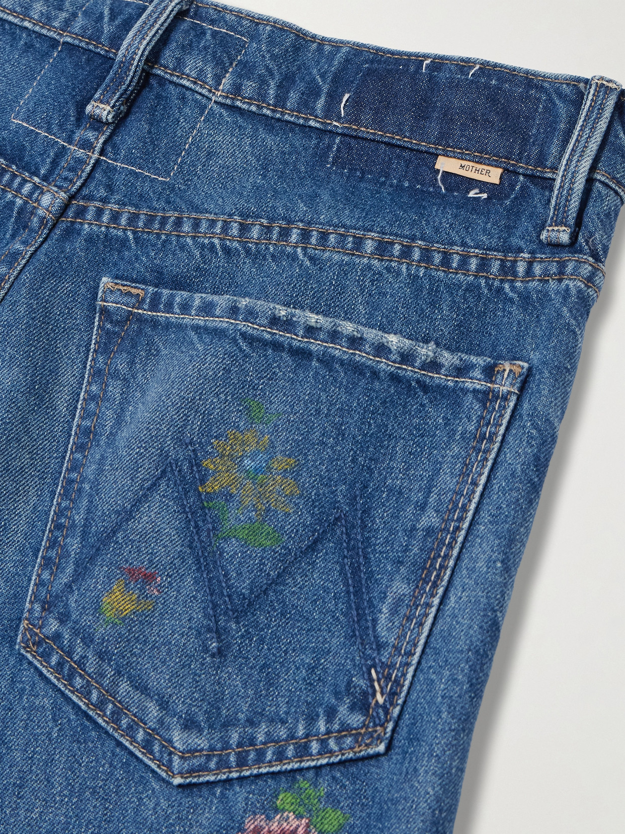 Mother Lil Rerun Zip Sneak High Rise Wide Leg Jeans In Field Of Flowers In Blue