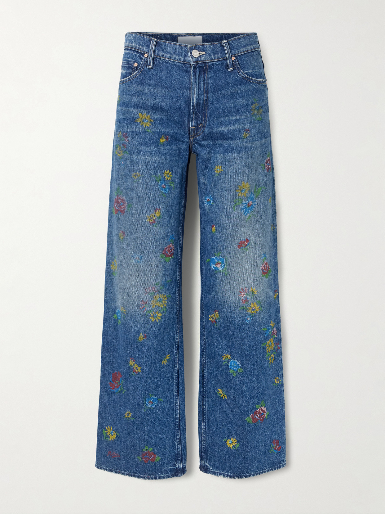 Mother Lil Rerun Zip Sneak High Rise Wide Leg Jeans In Field Of Flowers In Blue