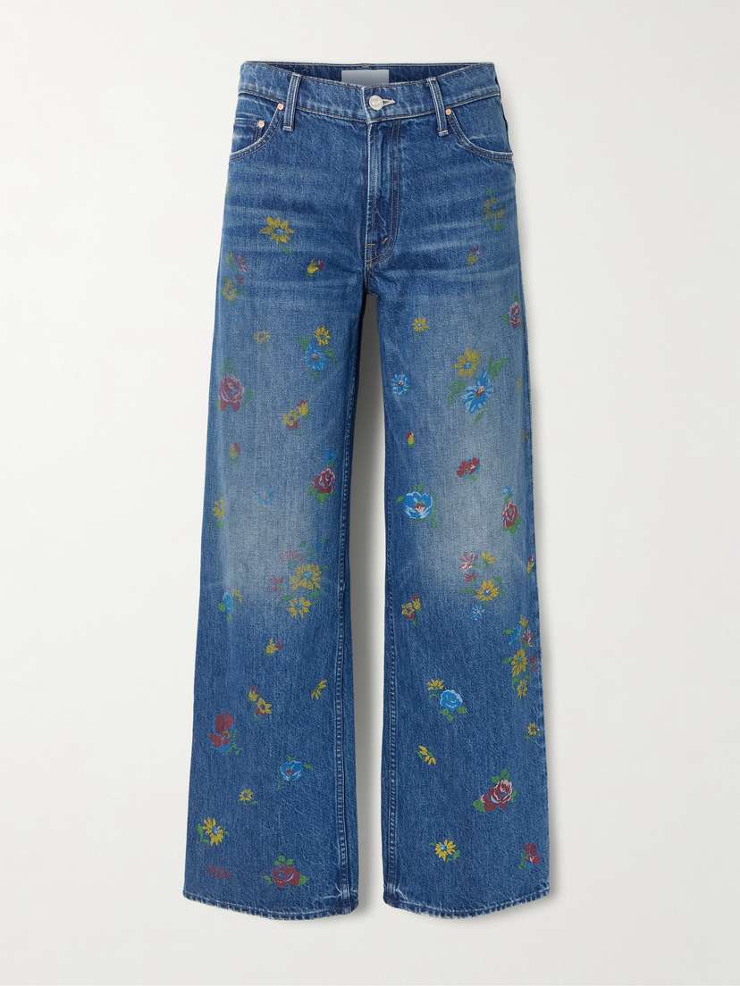Mother The Rerun Zip Sneak Floral-print High-rise Wide-leg Jeans