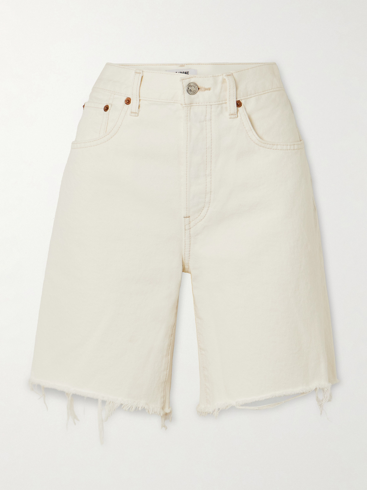 Re/done 90s Comfort Frayed Organic Recycled-denim Shorts In White