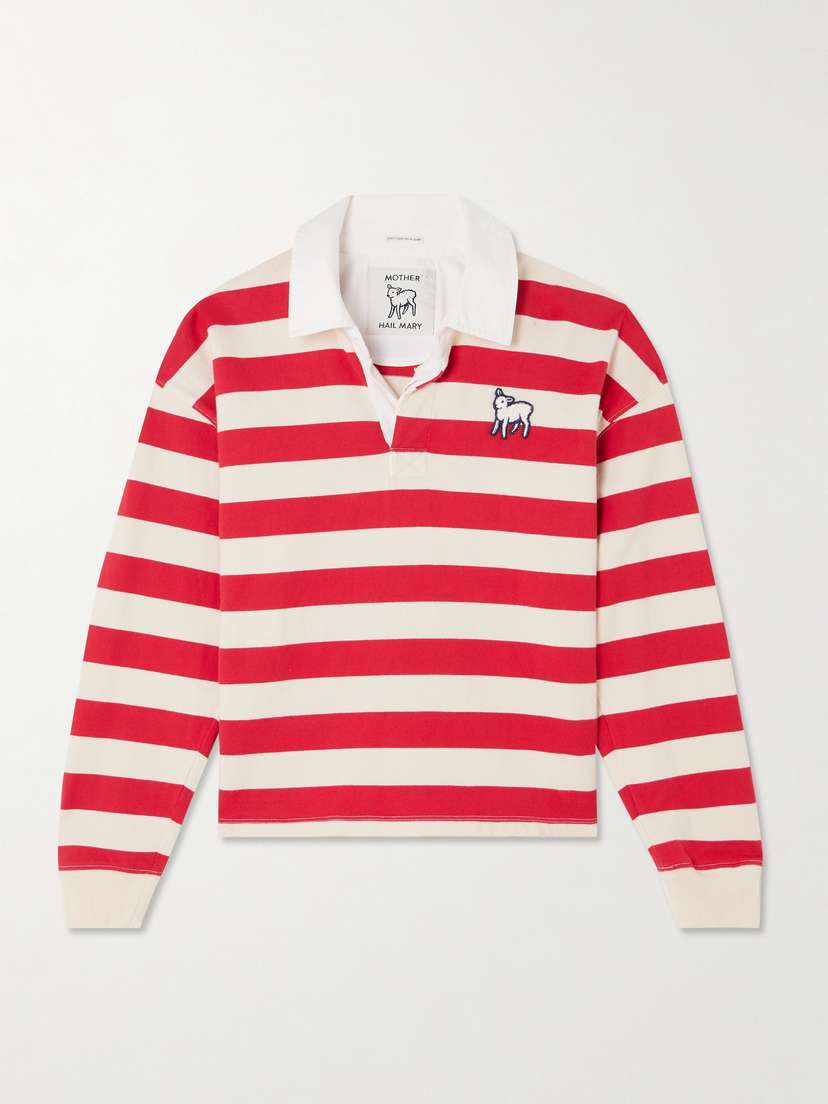 Mother The Boxy Match Appliquéd Striped Cotton-jersey Polo Shirt