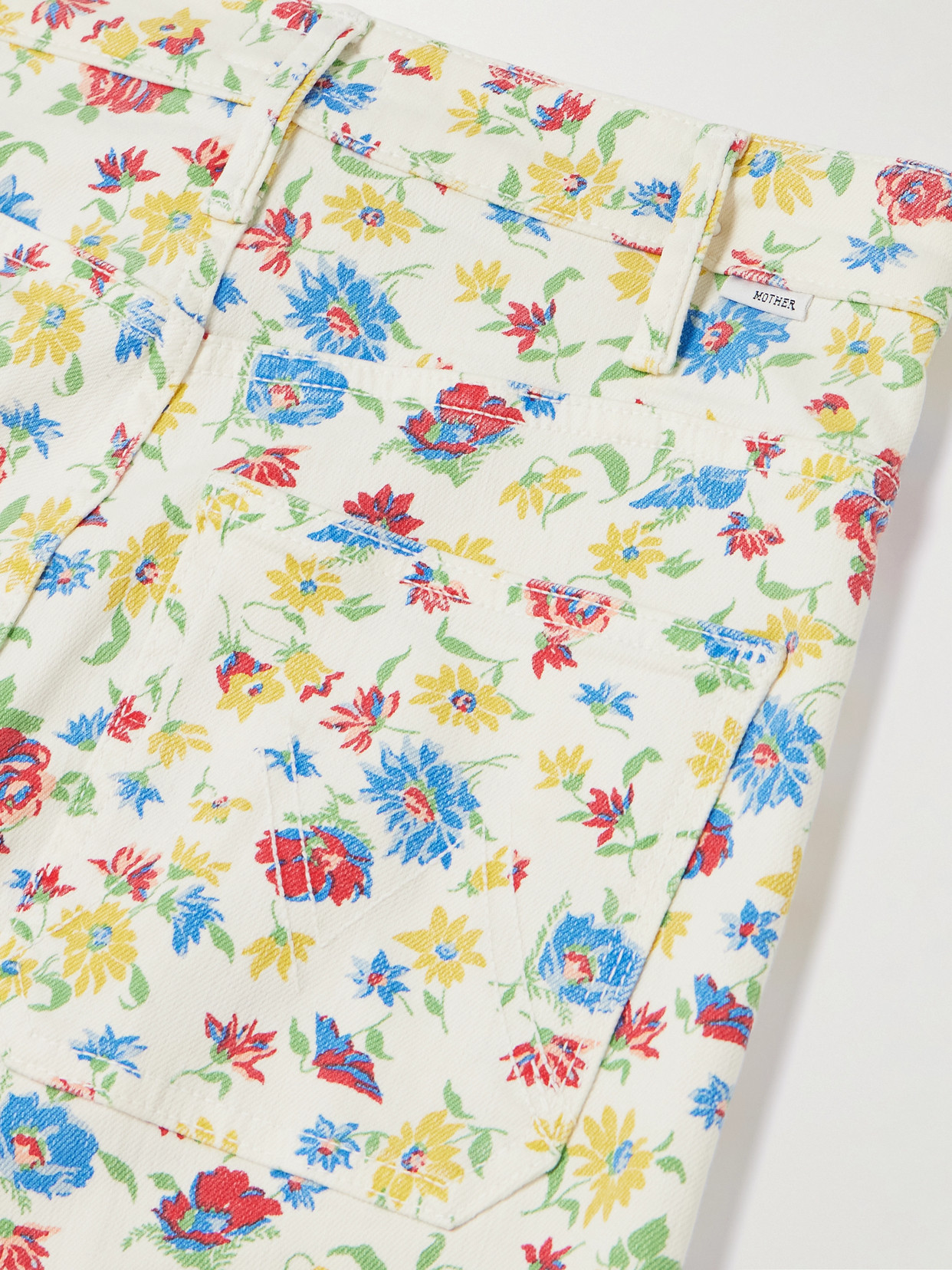 Mother Hustler Roller Patch Pocket Floral-print High-rise Bootcut Jeans In White