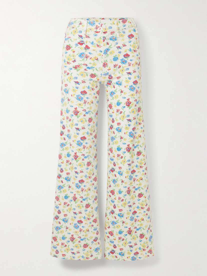 Mother Hustler Roller Patch Pocket Floral-print High-rise Bootcut Jeans