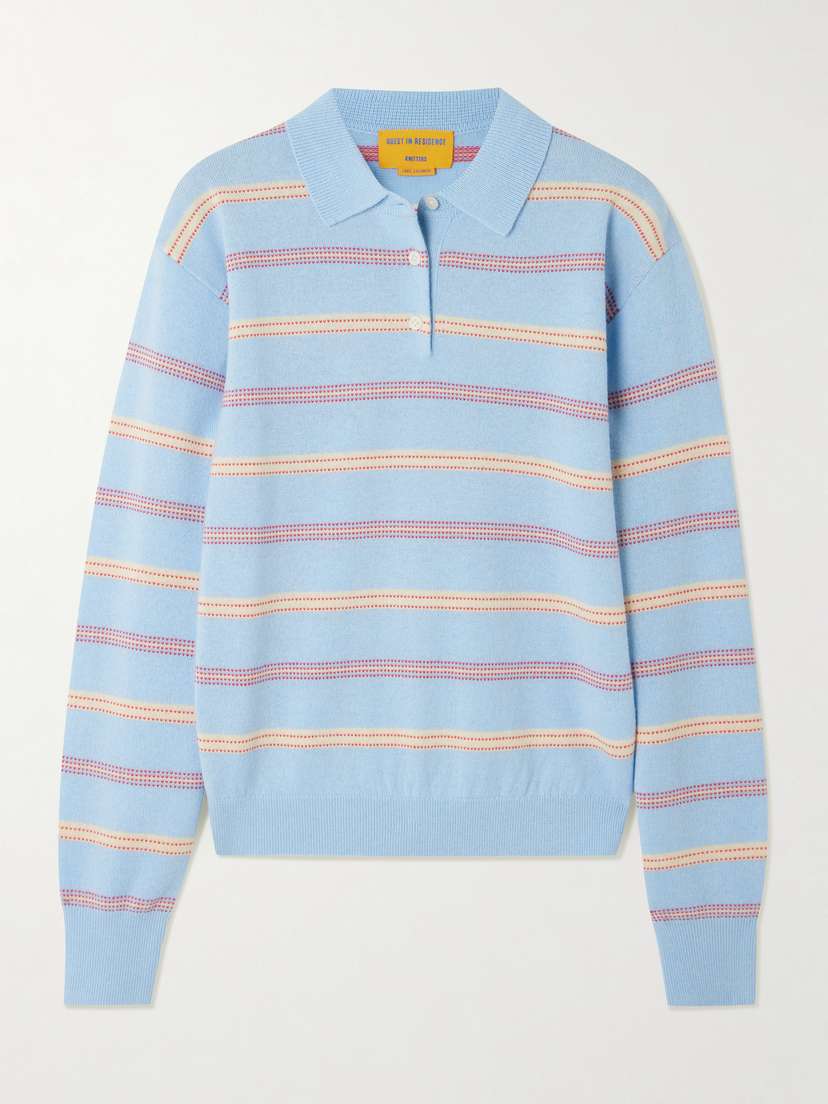 Guest In Residence Collegiate Striped Cashmere Polo Sweater