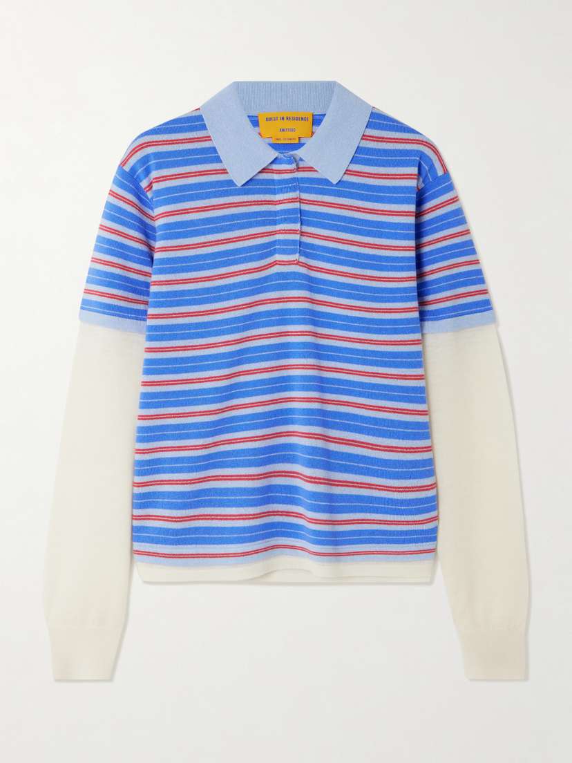 Guest In Residence Layered Striped Cashmere Polo Shirt