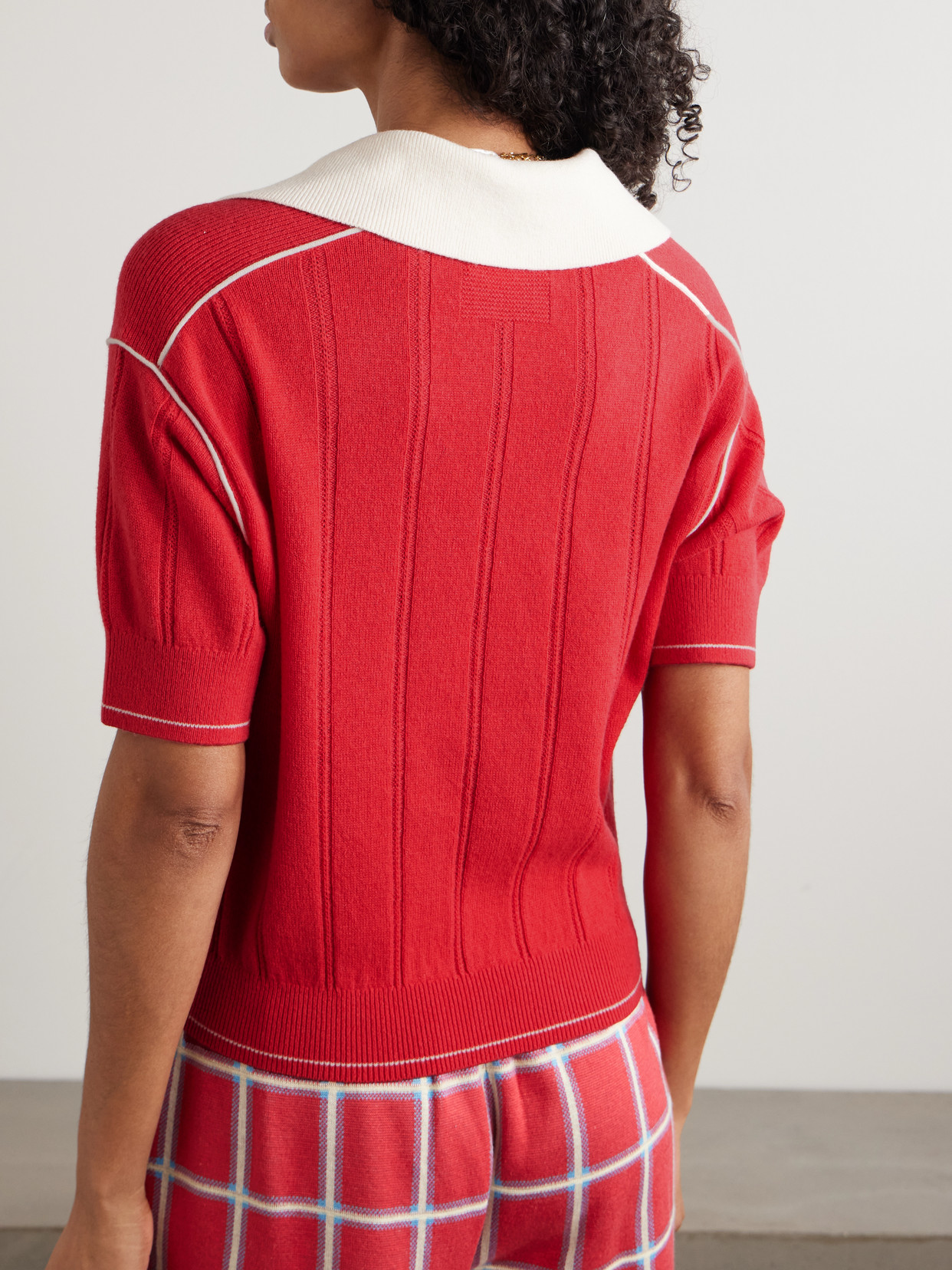 Pele Piped Two-Tone Ribbed Cashmere Polo Sweater
