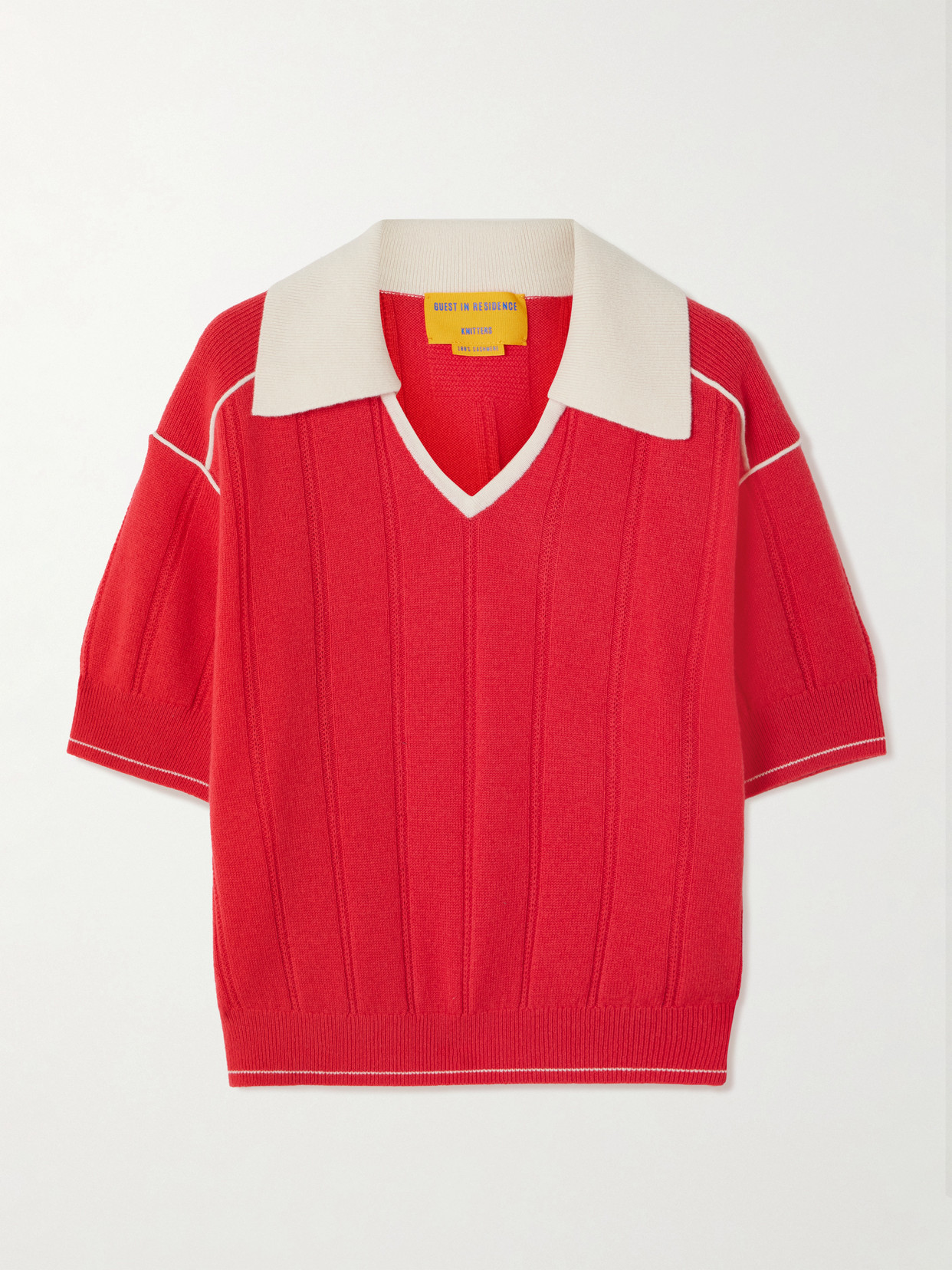 Pele Piped Two-Tone Ribbed Cashmere Polo Sweater