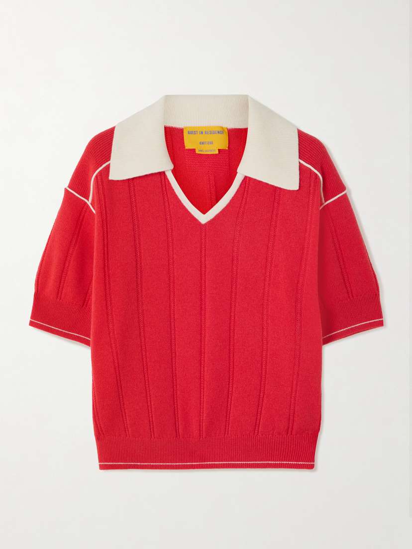Guest In Residence Pele Piped Two-tone Ribbed Cashmere Polo Sweater