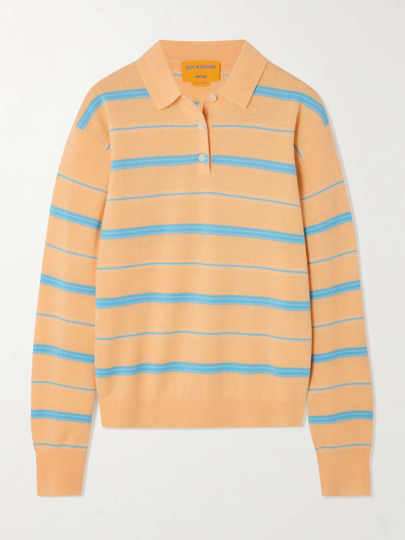 Guest In Residence Collegiate Striped Cashmere Polo Sweater
