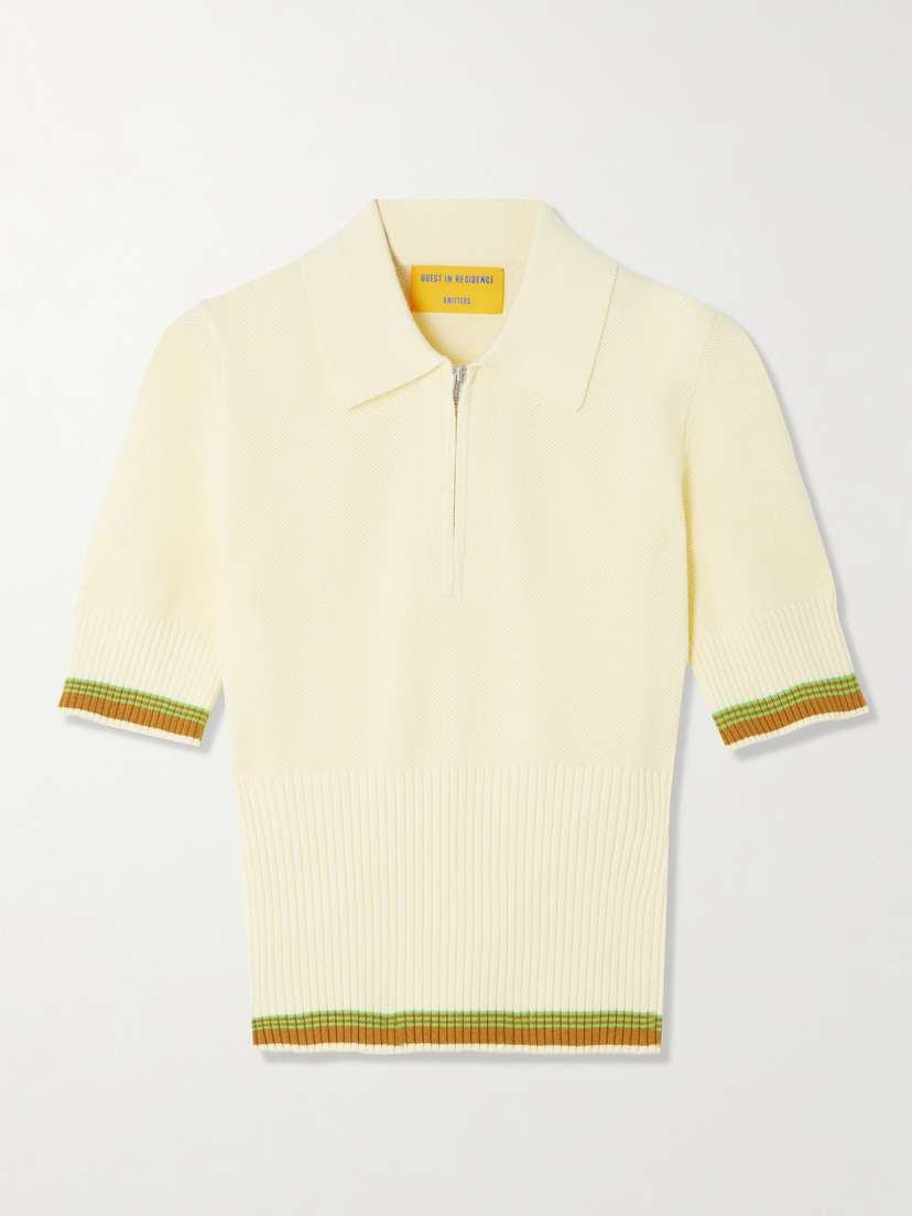 Guest In Residence Marcella Striped Cotton And Cashmere-blend Polo Shirt