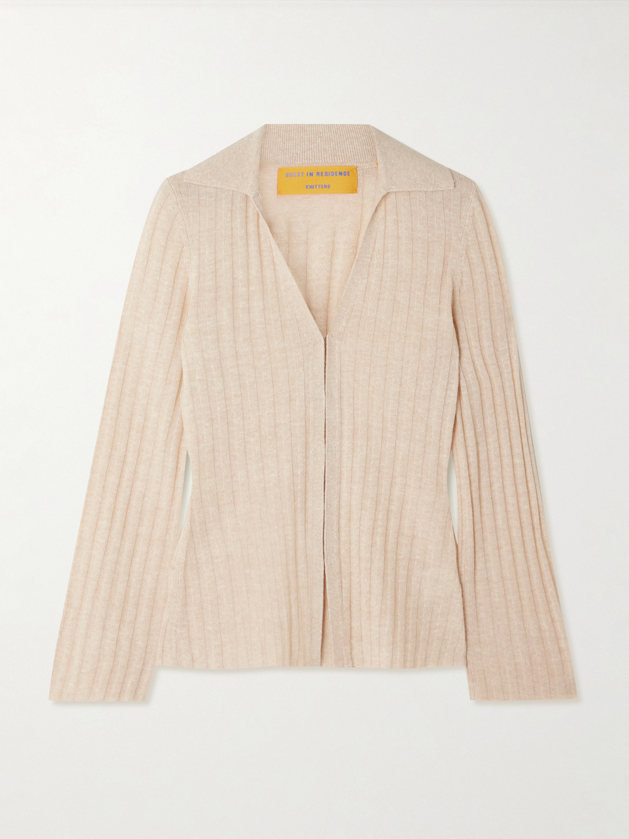 Guest In Residence Breezy Ribbed Cashmere And Linen-blend Cardigan In Neutral