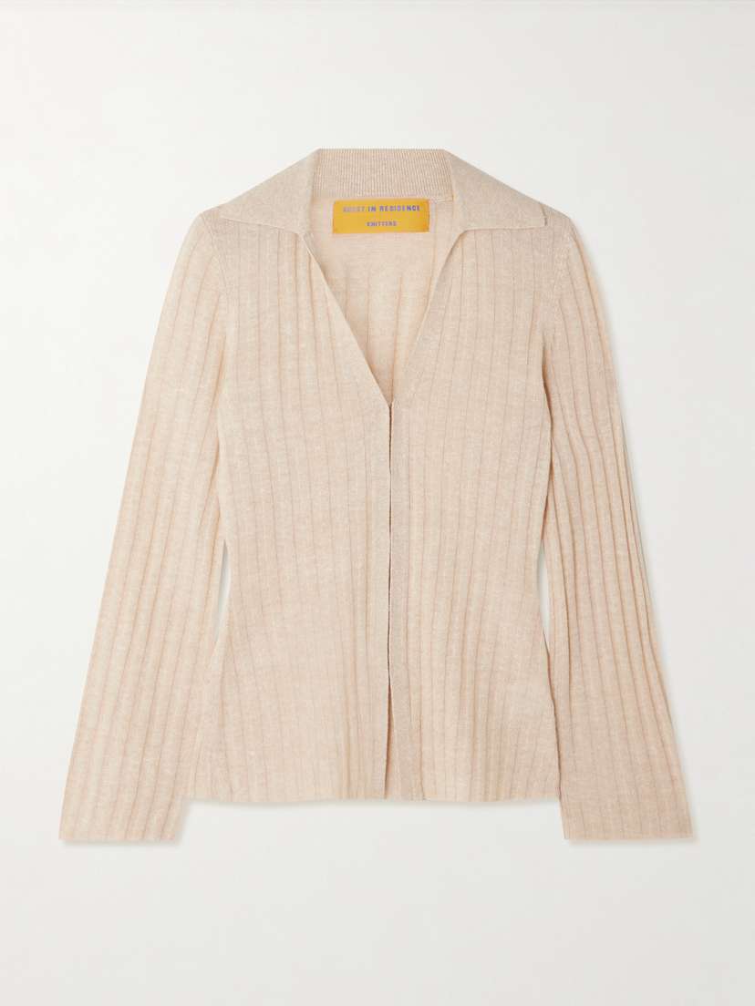 Guest In Residence Breezy Ribbed Cashmere And Linen-blend Cardigan