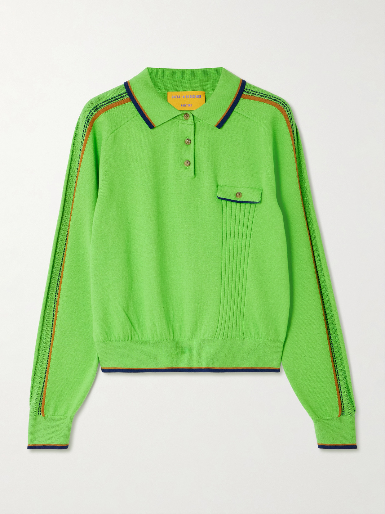 Guest In Residence Relay Striped Cotton And Cashmere-blend Polo Shirt In Green