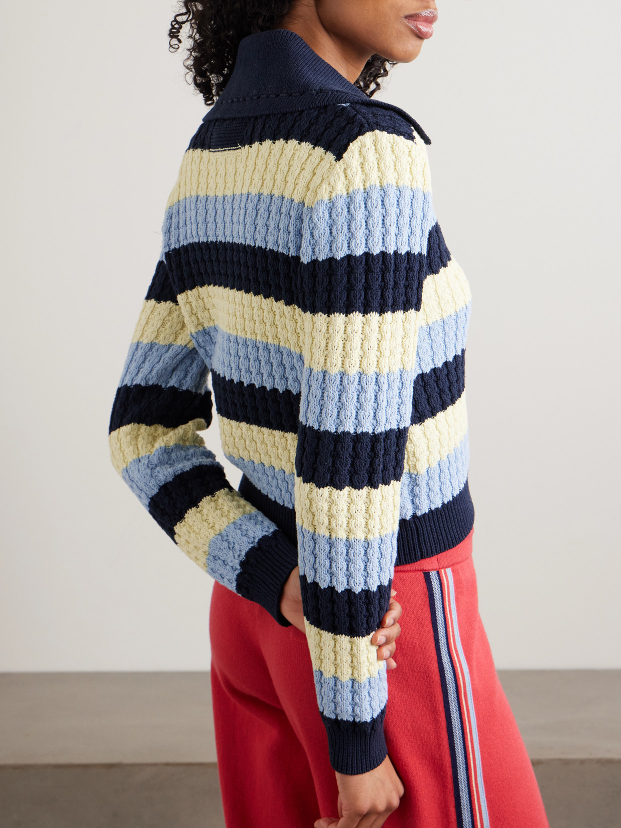 Kirby Striped Cable-Knit Cotton And Silk-Blend Jacket