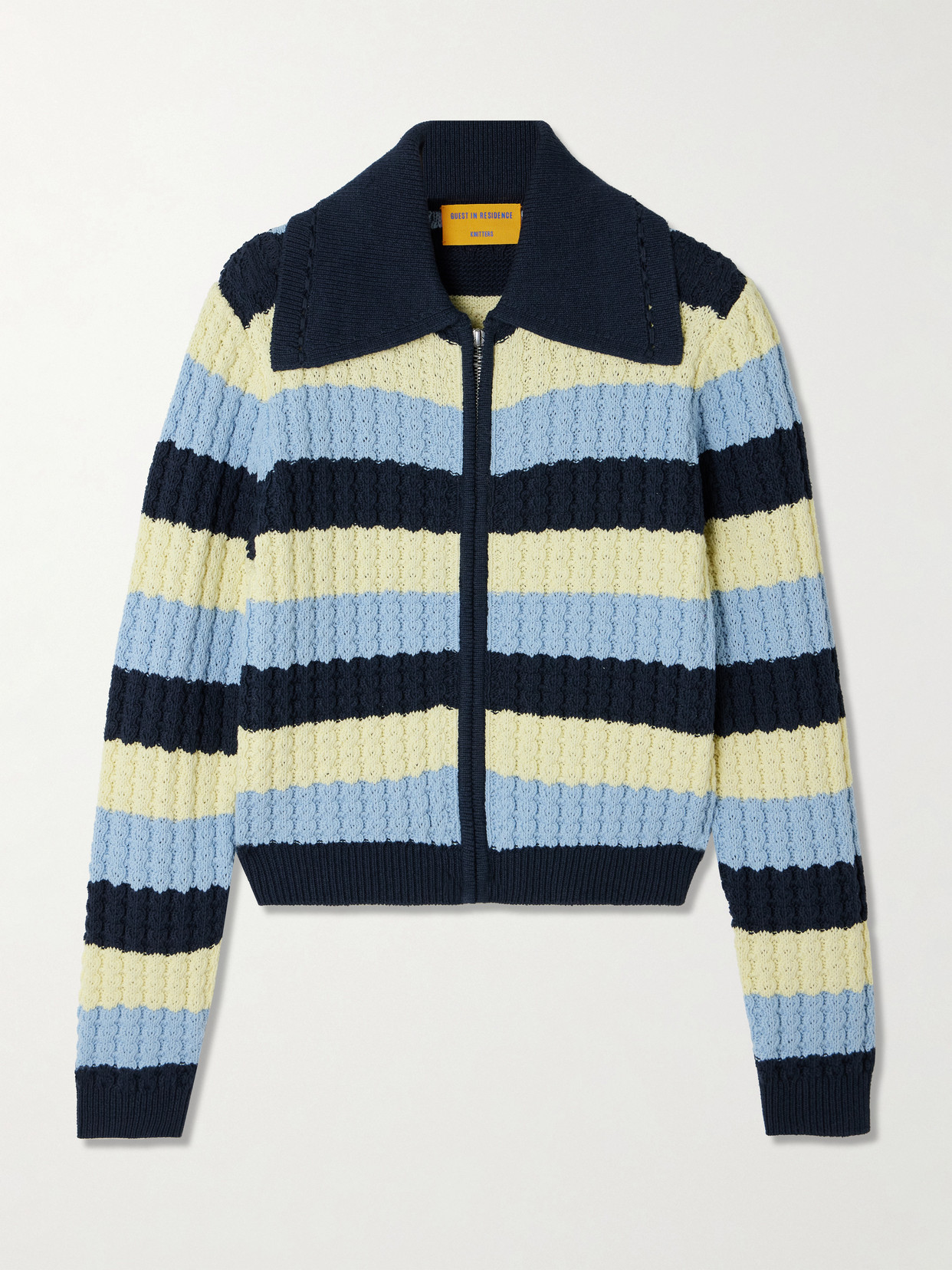 Guest In Residence - Kirby Striped Cable-knit Cotton And Silk-blend Jacket - Multi