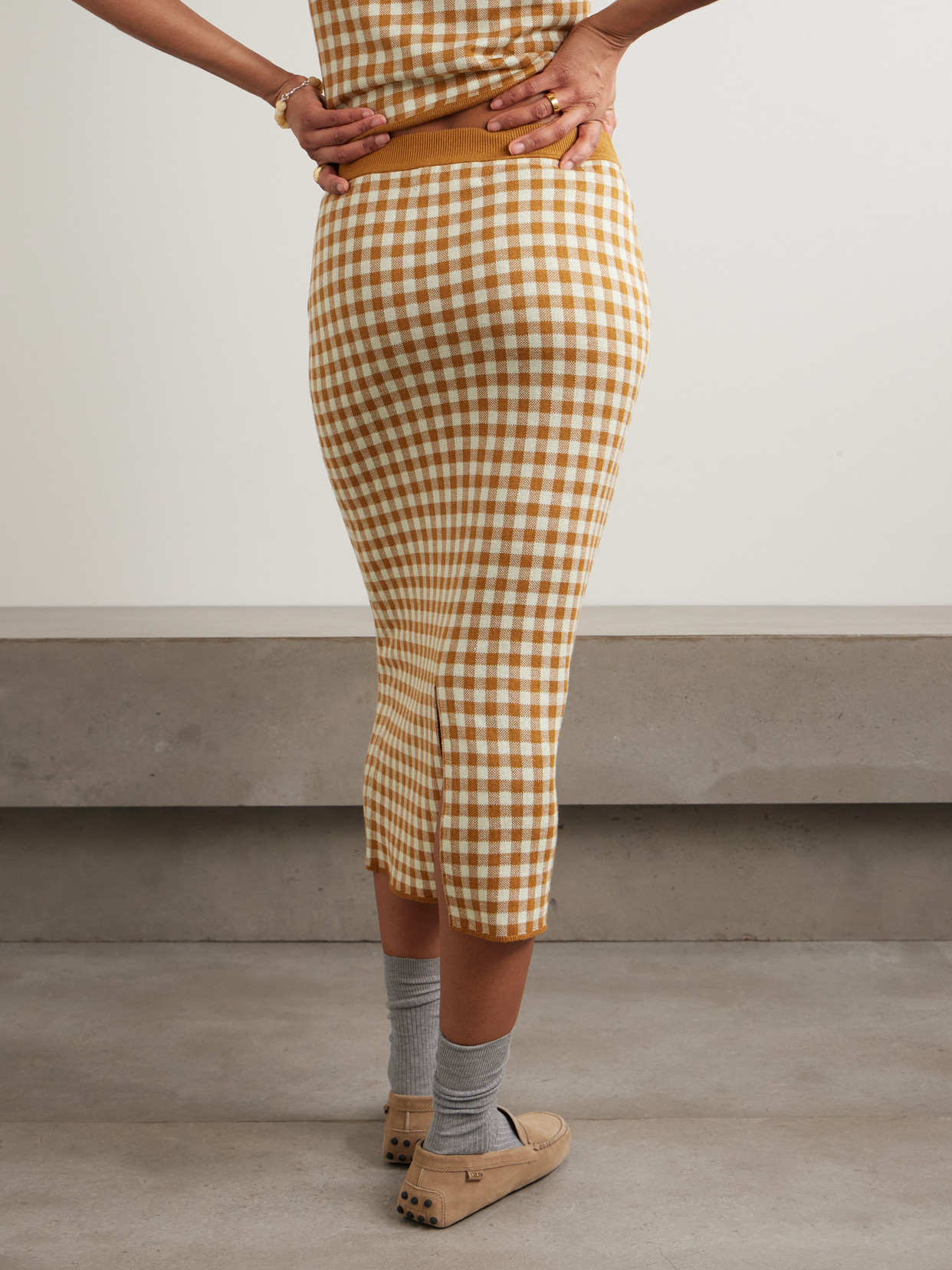 Gingham Silk And Linen-Blend Midi