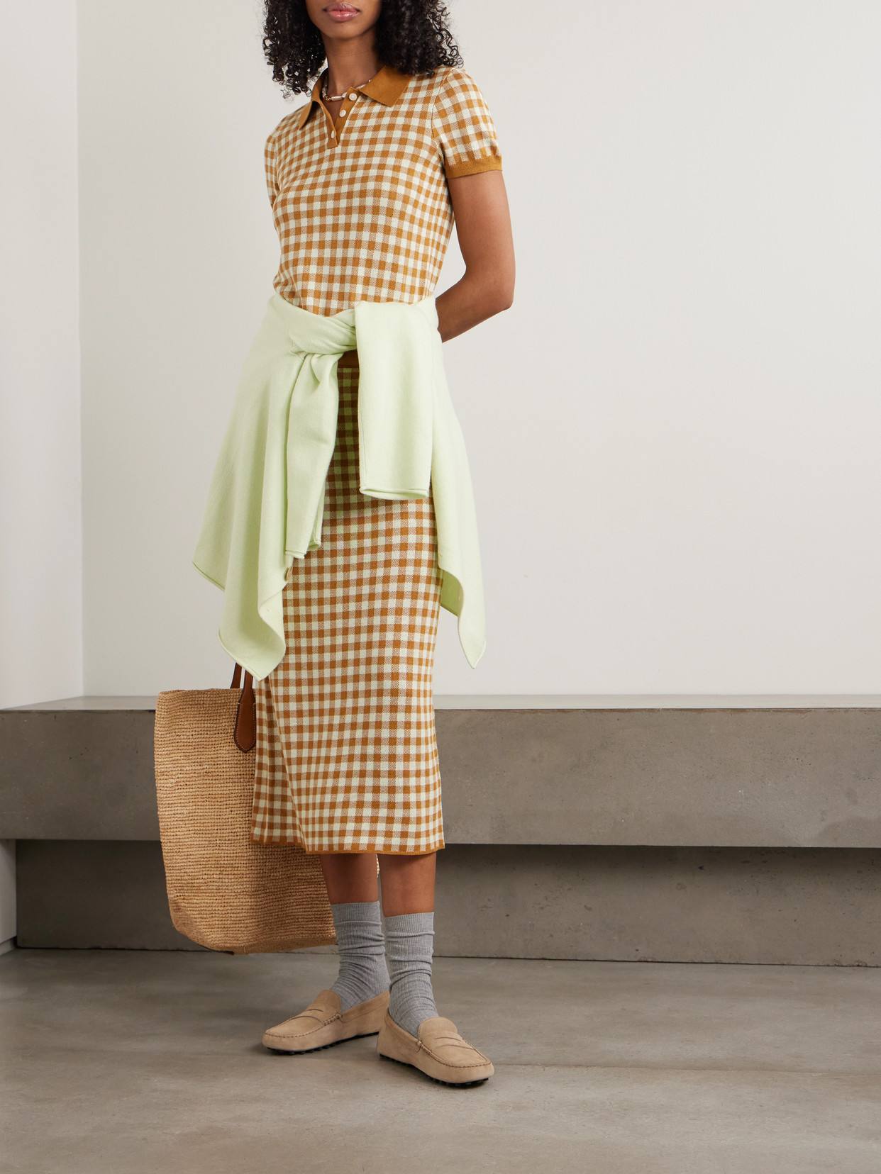 Gingham Silk And Linen-Blend Midi