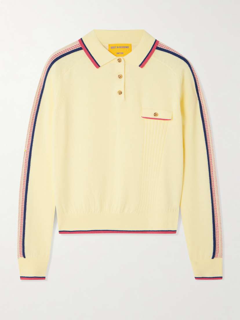 Guest In Residence Relay Striped Cotton And Cashmere-blend Polo Shirt
