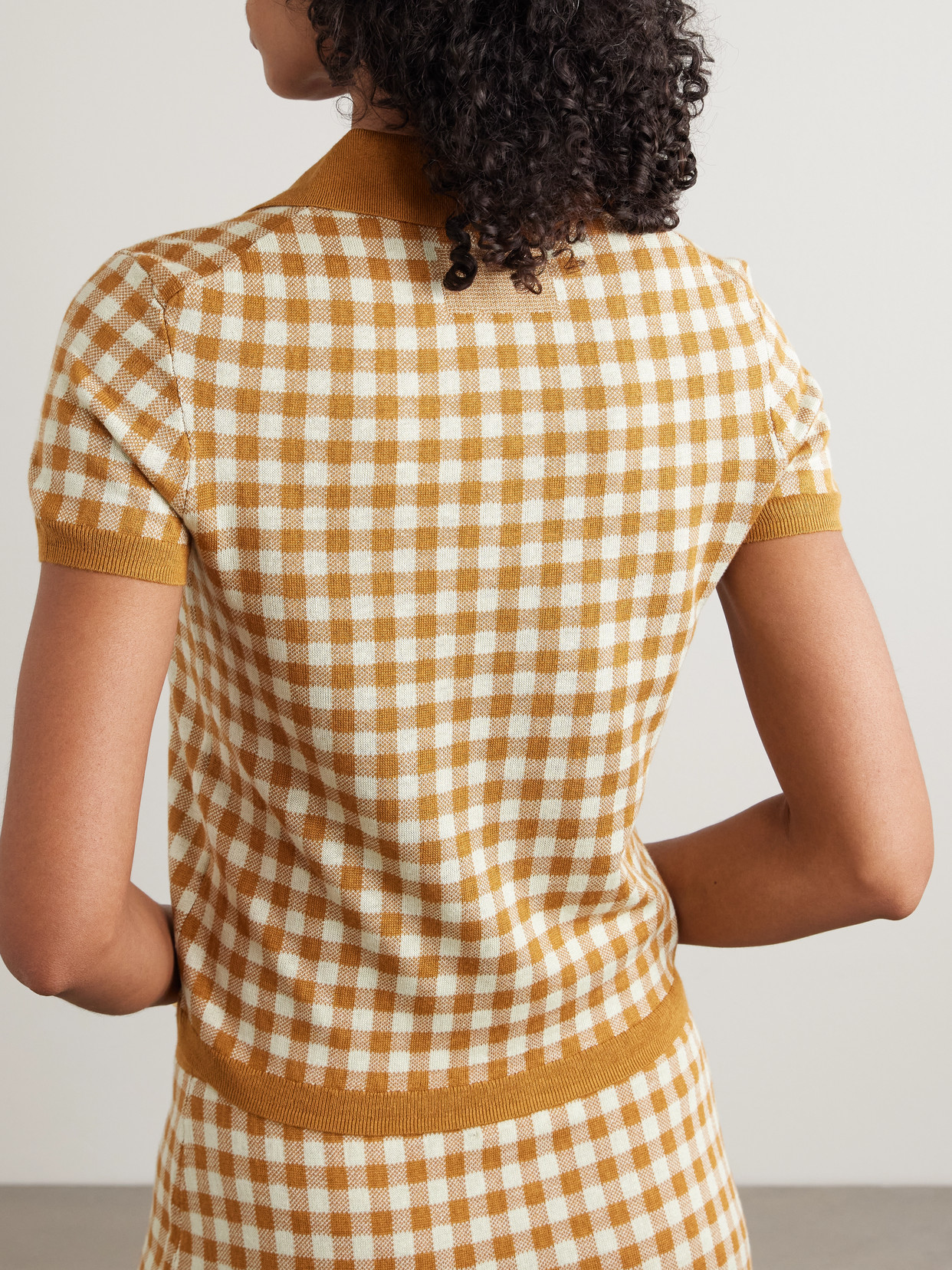 Cropped Gingham Silk And Linen-Blend Polo