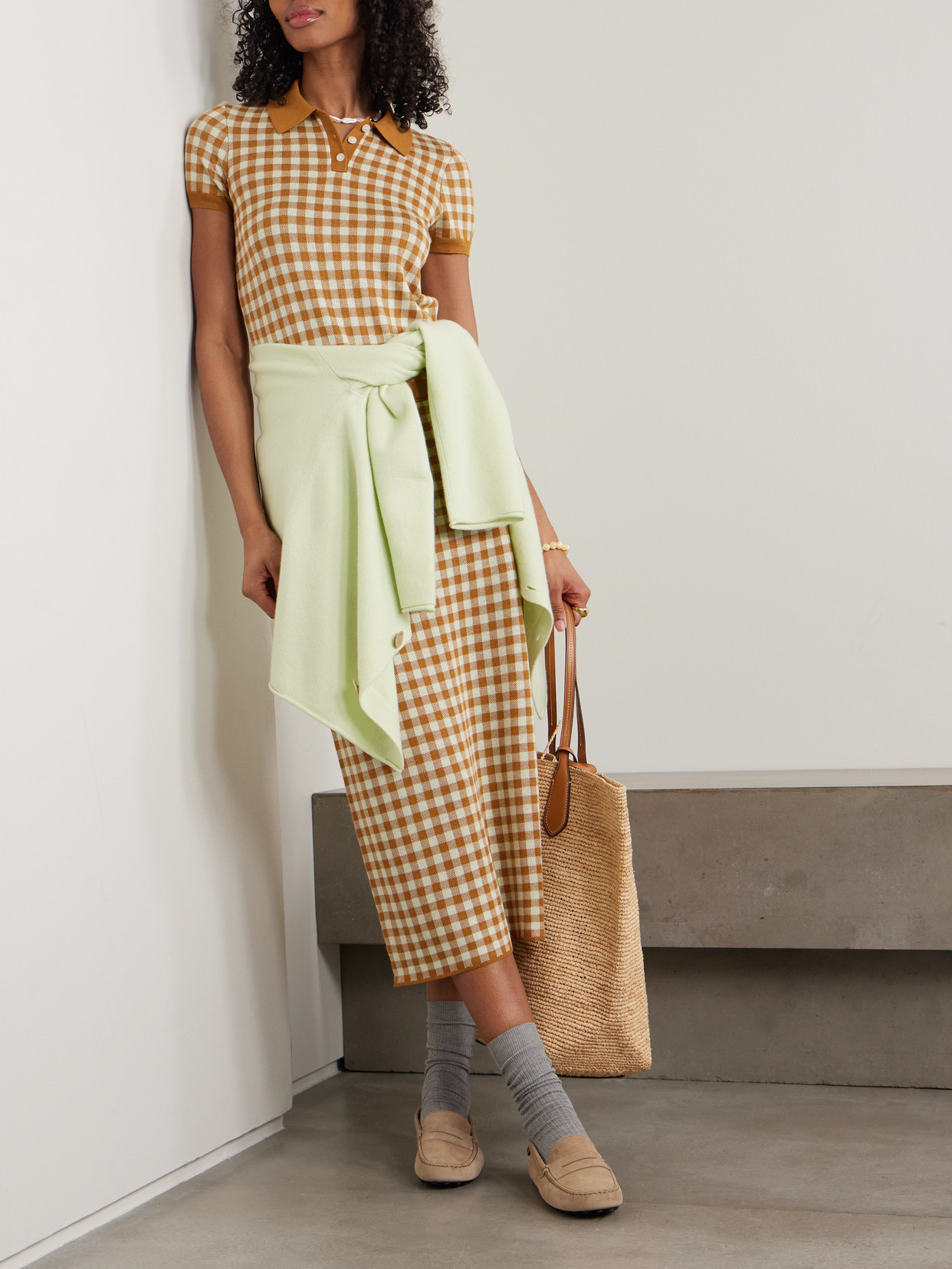 Cropped Gingham Silk And Linen-Blend Polo
